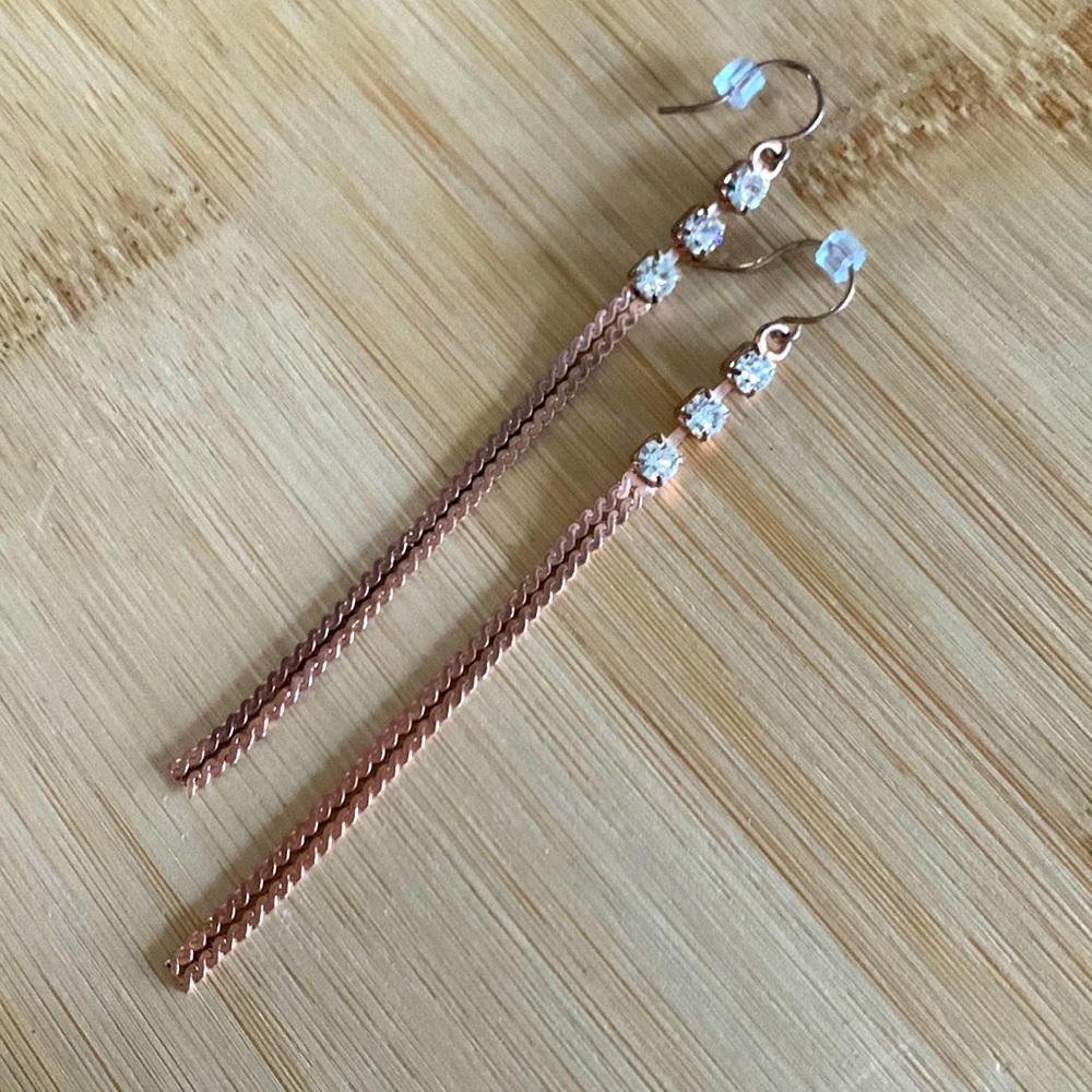 Rose Gold Toned CZ Dangling Earrings New
